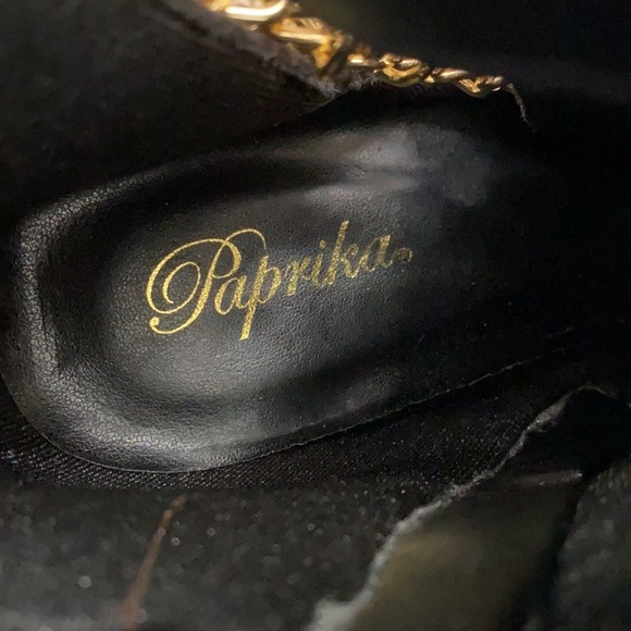 Paprika BERNIE-S Ankle Black Gold Chain Pointed Toe Booties 6.5 - Picture 10 of 13